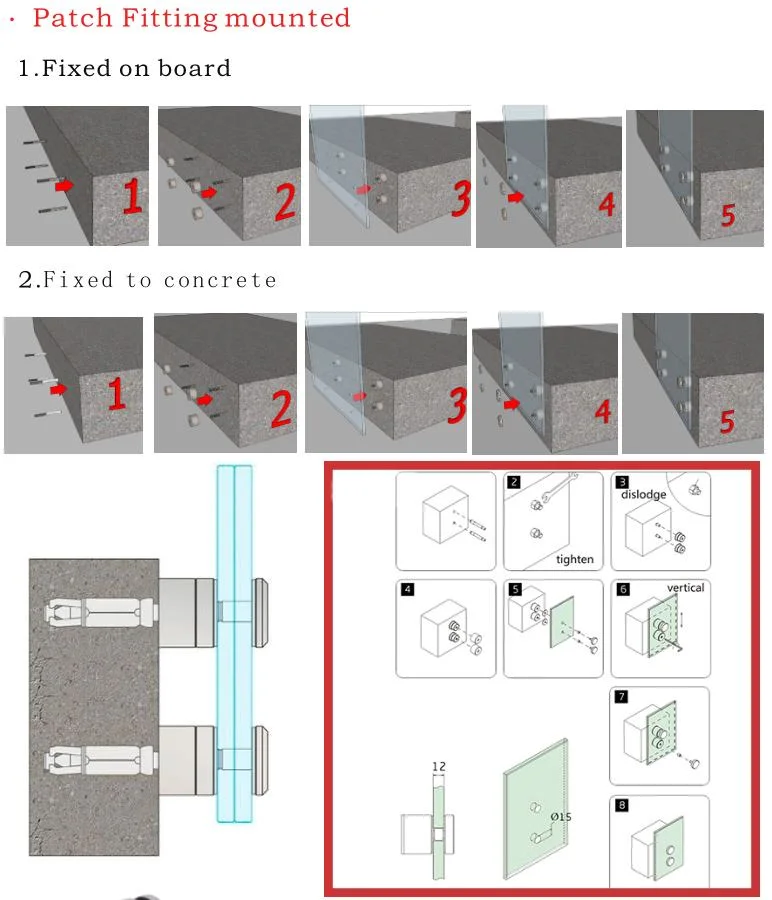 Balcony/ Stairs Glass Railing Standoff Patch Fitting Tempered Glass Fence