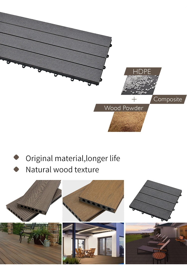 Patio Wood Plastic WPC DIY Floor Boards Interlock Waterproof Outdoor Decking Tile 300*300mm DIY Wood Plastic Composite Hollow Tiles