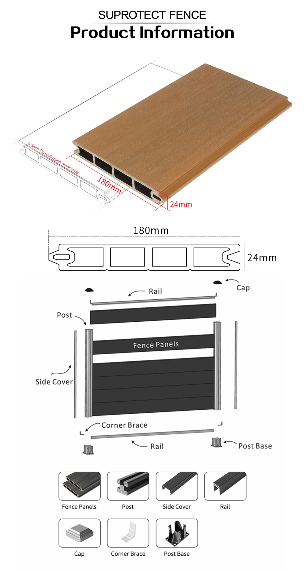 Wholesale Wood Plastic Composite Fencing Garden Board Privacy WPC Fence